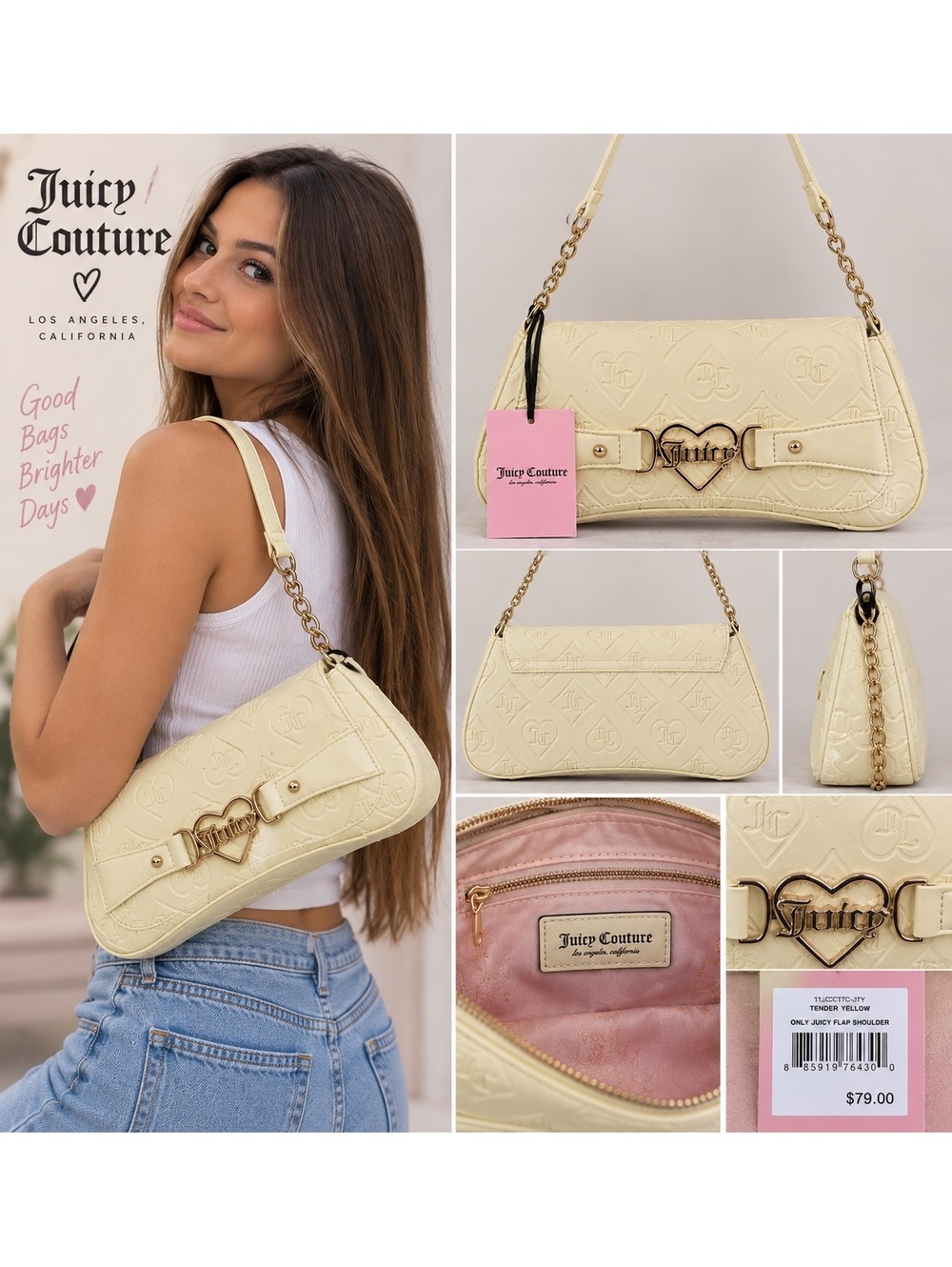 Juicy Couture Only Juicy Flap Shoulder Bag Tender Yellow Embossed Logo NWT